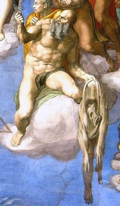 A cropped section of 'Creation of Adam' depicting the final judgemnent.