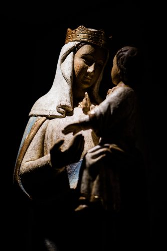 madonna and child in dark room