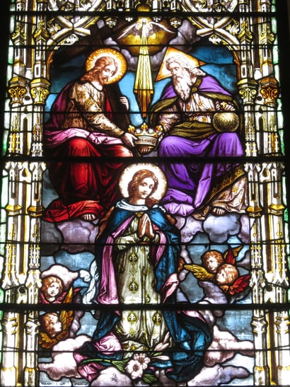 Saint_Joseph_Catholic_Church_(Somerset,_Ohio)_-_stained_glass,_Coronation_of_the_Virgin_Mary
